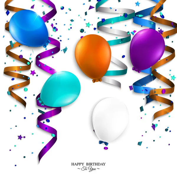 Vektor-Geburtstagskarte mit Eisstockschießen, Konfetti, Luftballons und Geburtstagstext. — Stockvektor