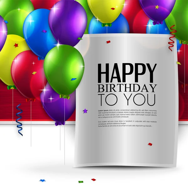 Tarjeta de cumpleaños vectorial con globos y texto de cumpleaños . — Vector de stock