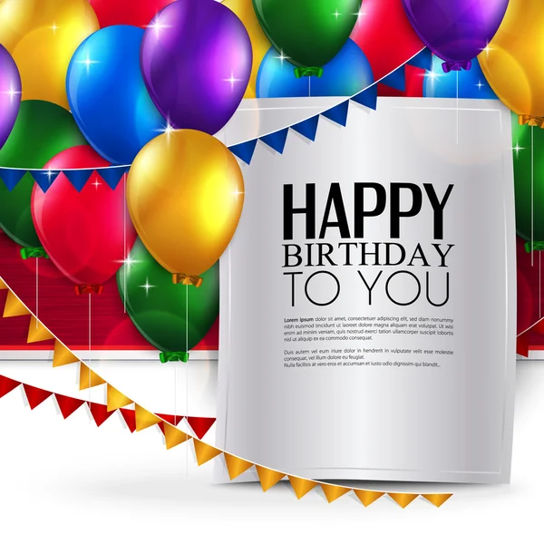 Διάνυσμα κάρτα γενεθλίων με μπαλόνια, και κείμενο γενεθλίων. — Διανυσματικό Αρχείο