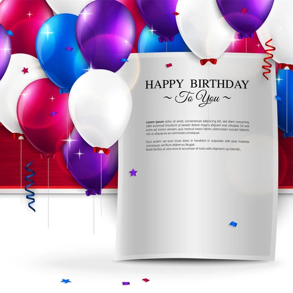 Vector verjaardagskaart met ballonnen, en verjaardagstekst. — Stockvector