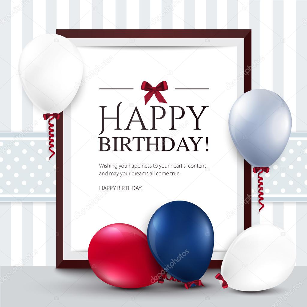 Vector birthday card with balloons and frame.