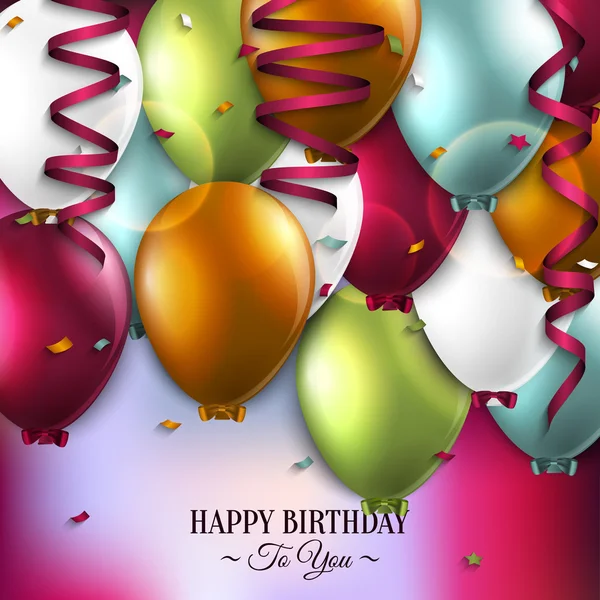 Vector birthday card with balloons and birthday text. — Stock Vector
