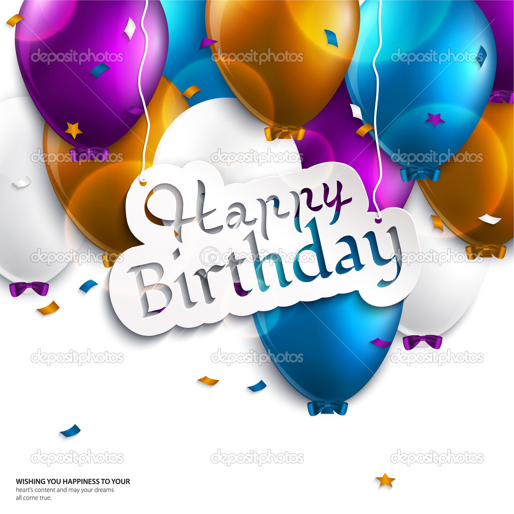 Vector birthday card with balloons and birthday text. Stock Vector by ...