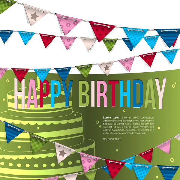 Tarjeta de cumpleaños vectorial con banderas de bunting . — Vector de stock