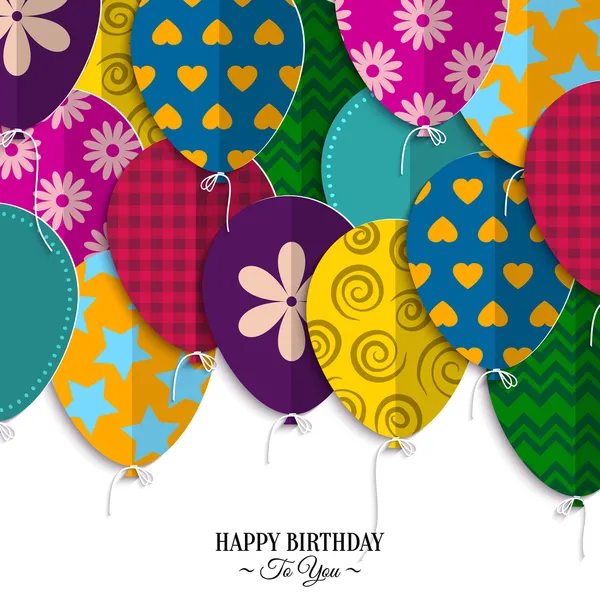 Vektor k narozeninám s balóny papíru a narozeniny text. — Stockový vektor