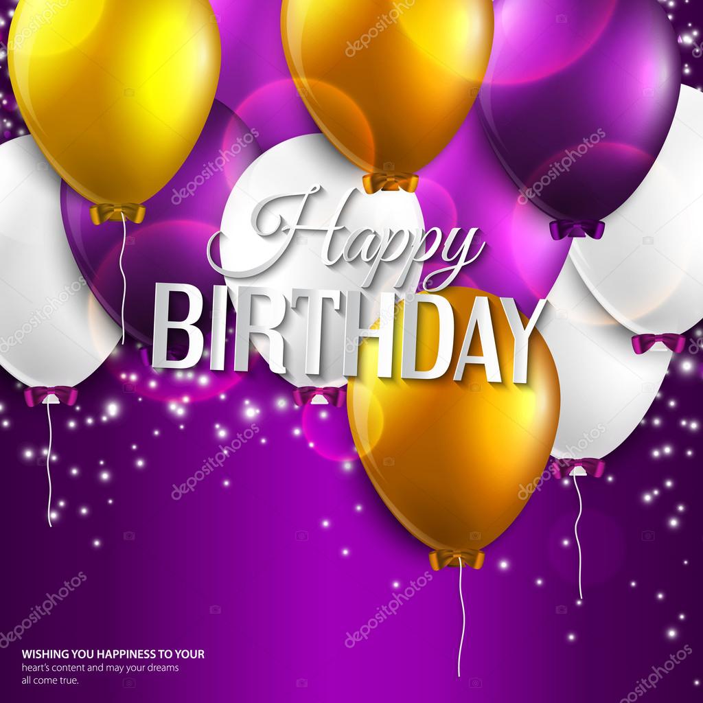 Vector Birthday Card With Balloons And Birthday Text On Purple Background Vector Image By C Nikolamirejovska Vector Stock 48323215