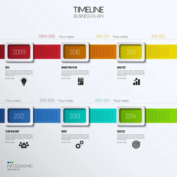 Φορέα infographic λωρίδα χρόνου Εμφάνιση επιχειρηματικό σχέδιο με εικονίδια. — Διανυσματικό Αρχείο