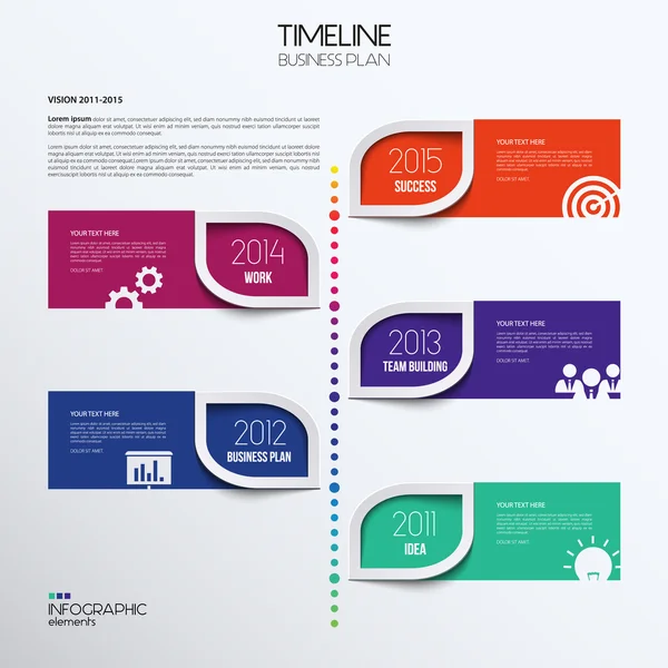 Chronologie vectorielle infographique montrant le plan d'affaires avec des icônes . — Image vectorielle