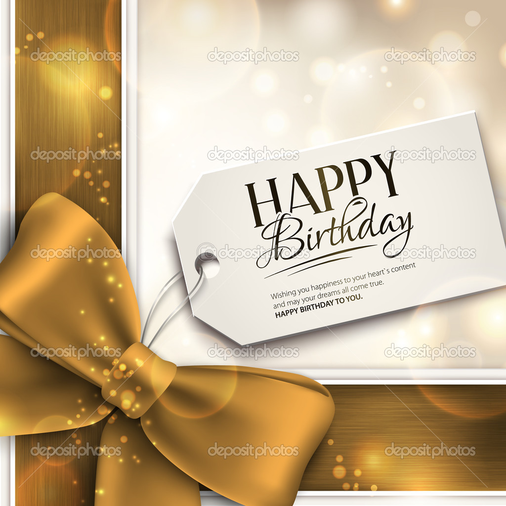 Vector birthday card with ribbon and birthday text on tag.