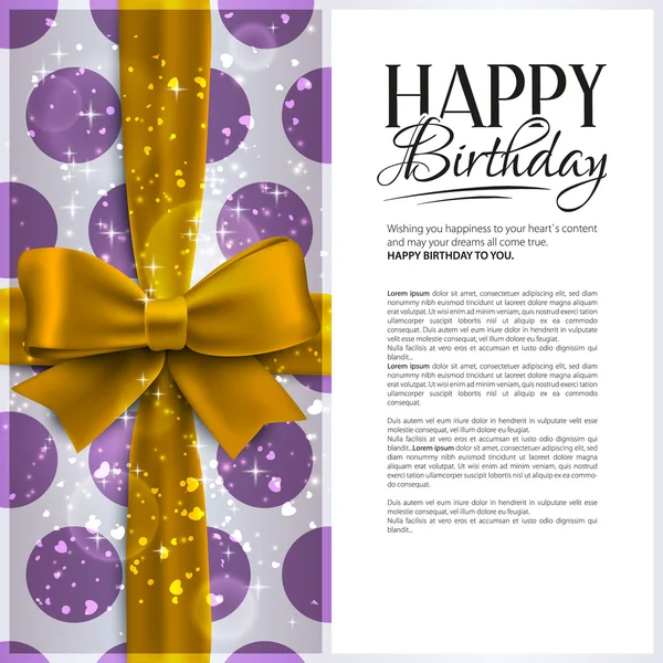 Векторная открытка на день рождения с желтой лентой и текстом на день рождения . — стоковый вектор