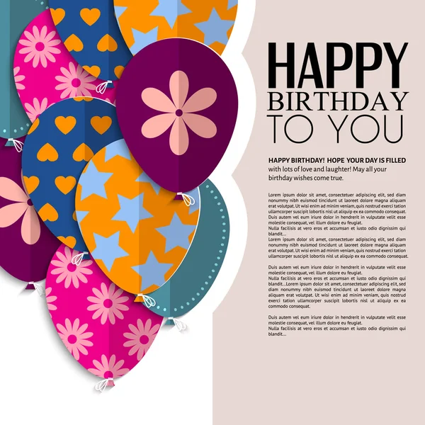 Carte d'anniversaire vectorielle avec ballons en papier et texte . — Image vectorielle