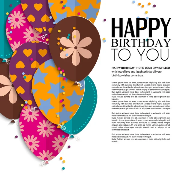 Vector birthday card with paper balloons and text. — Stock Vector
