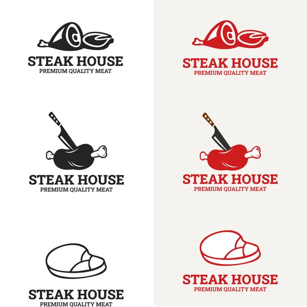 Bife Bife Churrasco Steakhouse Restaurante Logo Com Retro Bife Casa — Vetor de Stock
