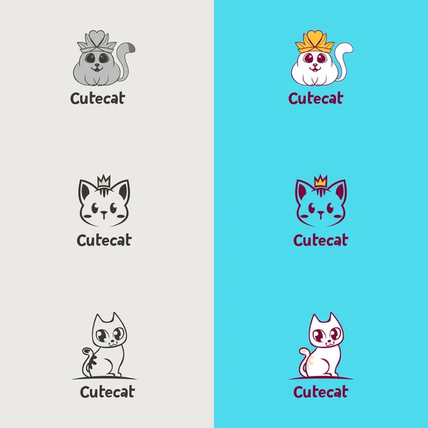 Cute Vector Cat Cartoon Logo Template Pet Logo Set Pet — Stock Vector