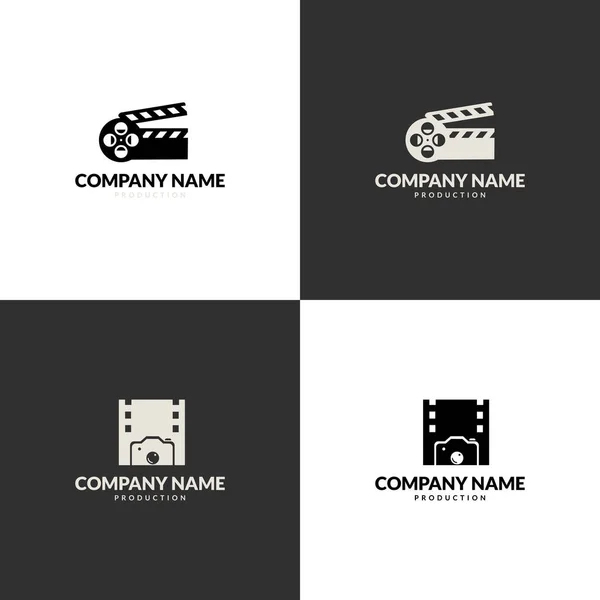 Conjunto Vetorial Logotipos Com Palmas Filme Clapboard Modelo Logotipo Sinal — Vetor de Stock
