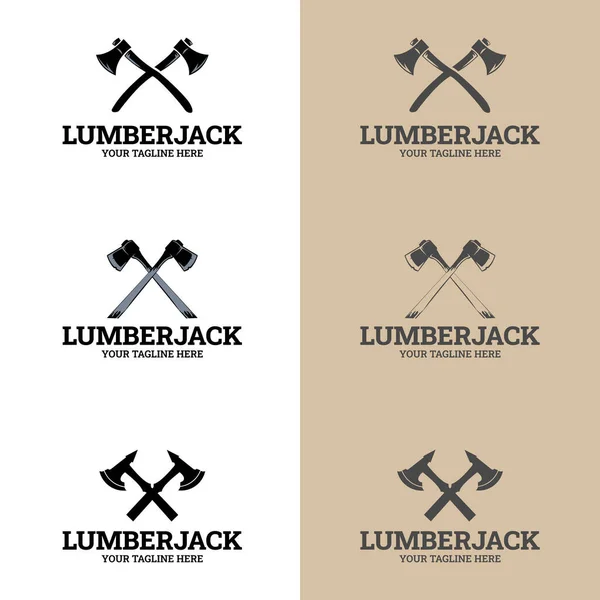 Σετ Λογότυπου Σχεδιασμός Λογότυπου Cross Axe Creative Carpentry Lumberjack Emblem Εικονογράφηση Αρχείου