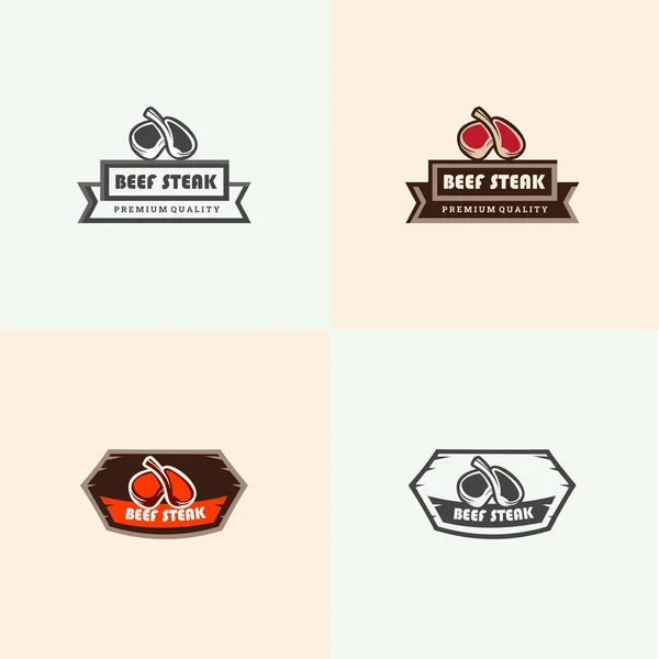 Filete Carne Barbacoa Steakhouse Restaurant Logo Con Retro Etiquetas Tipografía — Archivo Imágenes Vectoriales