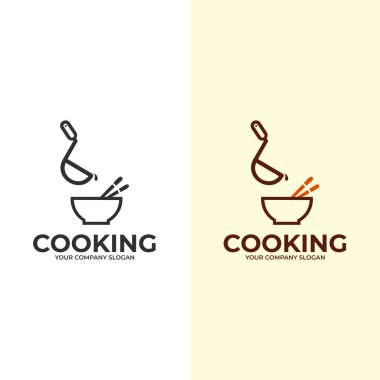 Logo pişiriyorum. Mönü restoranı için simge ya da sembol. Yemek pişirme kursu için grafik logo şablonu. Vektör İllüstrasyonu