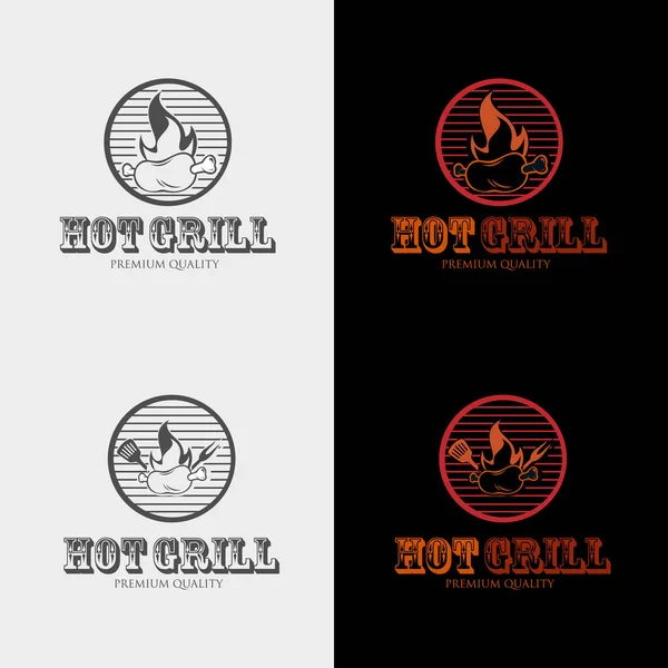 Logotipo Grelha Quente Bife Vetorial Bbq Grill Fogo Emblema — Vetor de Stock