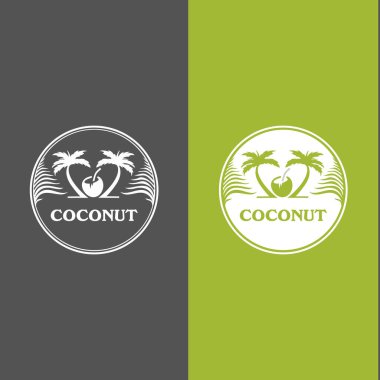 Hindistan cevizi logosu şablonu. Vektör illüstrasyon çizgi film düz simgesi beyaz üzerinde izole.