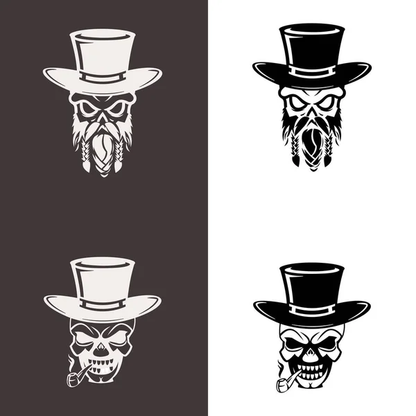 Skull Mustache Top Hat Smoking Pipe Gentleman Club Emblem Vector — Image vectorielle