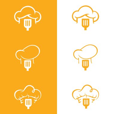 Restoran Logo Şablonu. Şef Aşçı Şapka Sembolü. Şirket logosu, baskı, dijital, simge, uygulamalar ve diğer pazarlama materyali amaçları için uygun