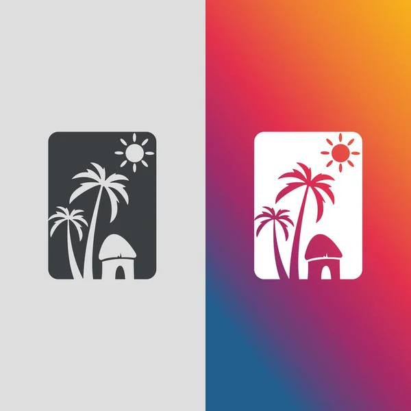 Summer Logo Sunset Palm Sunset Sun Sun Sea Sign Nature — Vetor de Stock