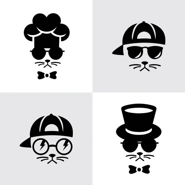 Cat Man Hat Glasses Cat Head Wearing Chef Hat Cat — Stock Vector