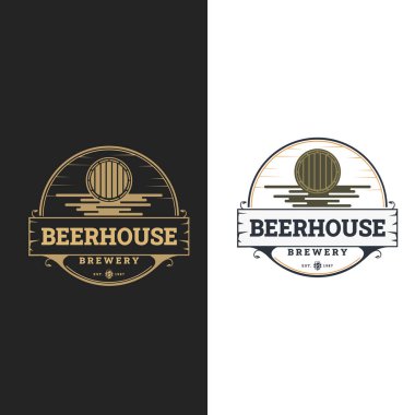 Bira dükkanı logosu, bar rozeti, bira festivali, bira fabrikası. Beyaz arkaplanda izole.