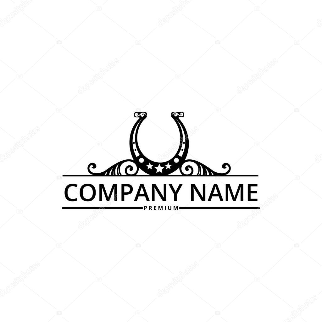 Horseshoe or stable or blacksmith logo. Badge Vintage Horseshoe Logo Template Vector