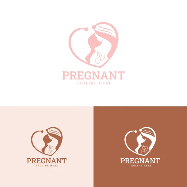 Pregnant Woman Logo Vector Design Family Baby Care Logos Symbol —  Vetores de Stock