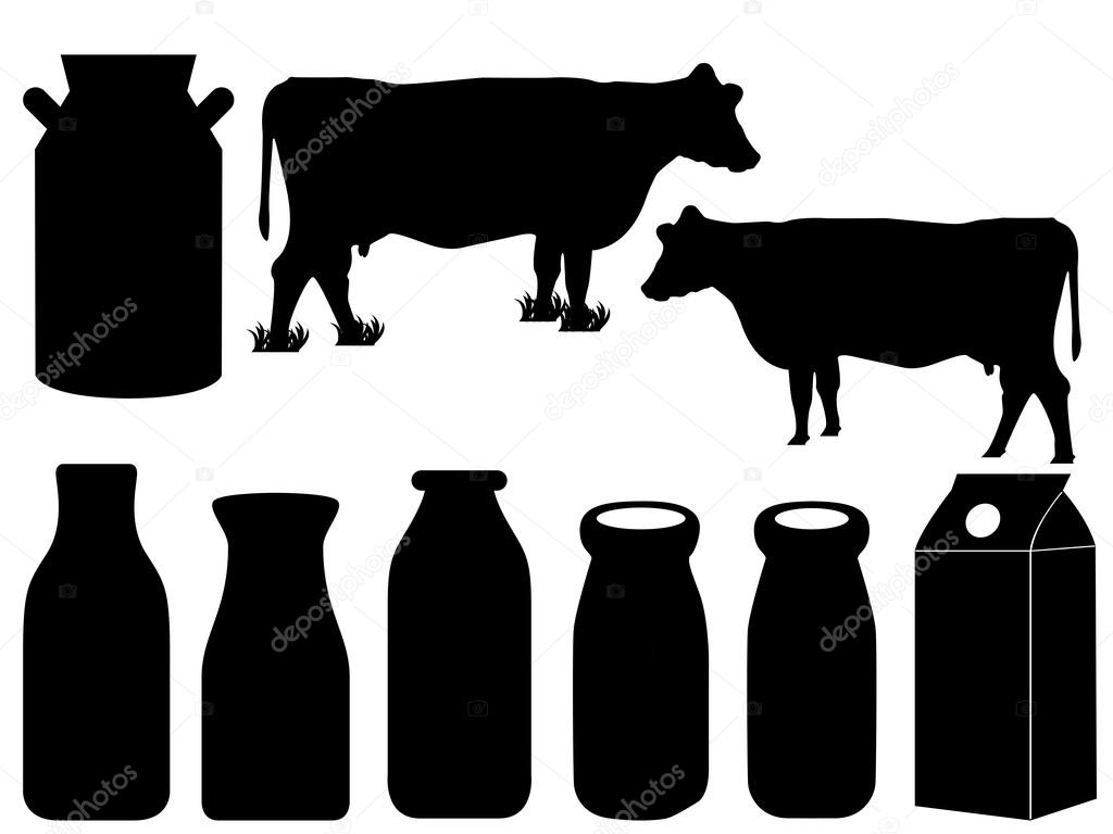Cow silhouette and milk bottles — Stock Vector © alexghidan89 #34681181