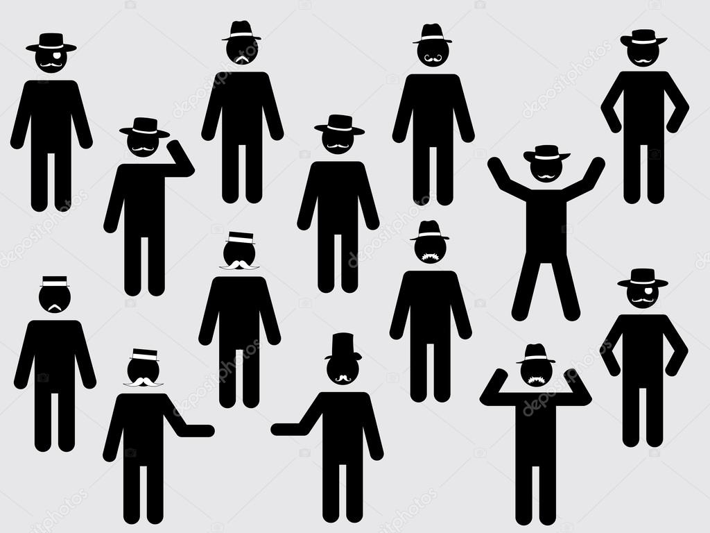 People pictograms with hats and mustache