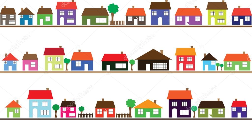 Neighborhood with colorful homes