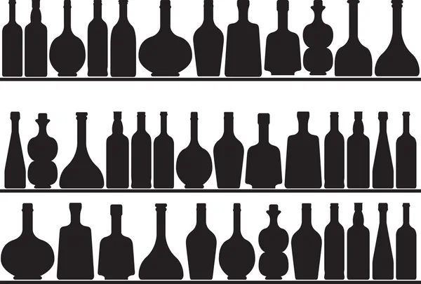 Botellas en estantes — Vector de stock