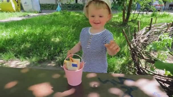 Baby Piggy Bank Shape Bucket Child Saves Money Future Life — Video Stock