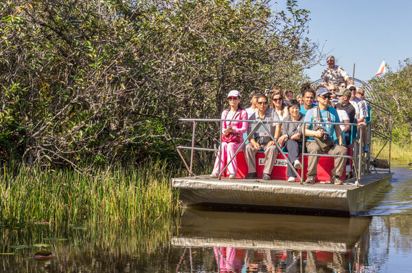 People on airboat in the Everglades,Florida