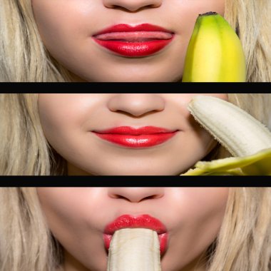 Girls eats big banana clipart