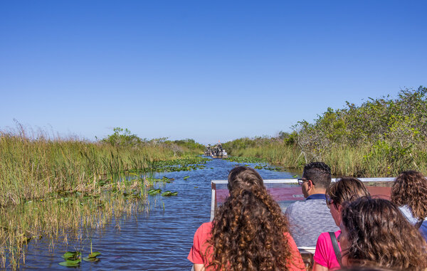 People on airboat in the Everglades,Florida