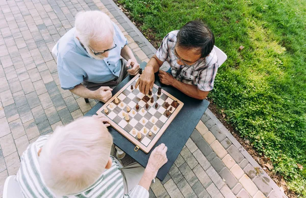 나이많은 친구들 공원에서 체스를 있습니다 고참권 — 스톡 사진