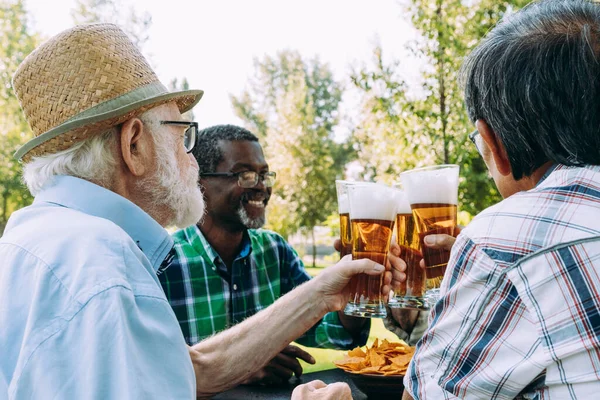 Group Senior Friends Drinking Beer Park Lifestyle Concepts Seniority Third — Stock Photo, Image