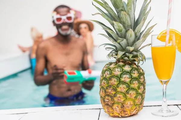 Happy Seniors Having Party Swimming Pool Elderly Friends Pool Party — Stock Photo, Image