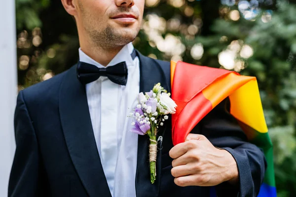 Casal Homossexual Celebrando Seu Próprio Casamento Casal Lbgt Cerimônia Casamento — Fotografia de Stock