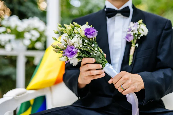 Casal Homossexual Celebrando Seu Próprio Casamento Casal Lbgt Cerimônia Casamento — Fotografia de Stock