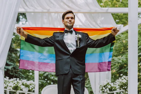 Homoseksualiści Świętujący Własny Ślub Para Lbgt Ceremonii Ślubnej Koncepcje Integracji — Zdjęcie stockowe