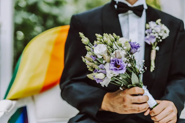 Casal Homossexual Celebrando Seu Próprio Casamento Casal Lbgt Cerimônia Casamento — Fotografia de Stock