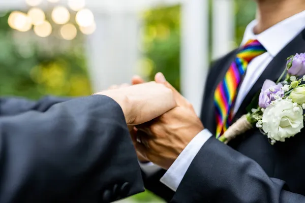 Couple Homosexuel Célébrant Son Propre Mariage Couple Lbgt Lors Cérémonie — Photo