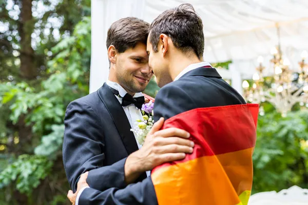 Homoseksualiści Świętujący Własny Ślub Para Lbgt Ceremonii Ślubnej Koncepcje Integracji — Zdjęcie stockowe