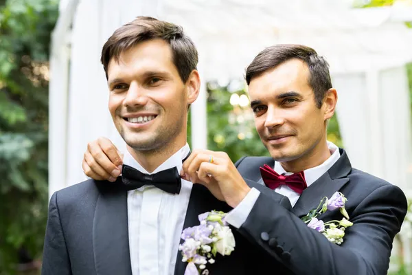 Homoseksualiści Świętujący Własny Ślub Para Lbgt Ceremonii Ślubnej Koncepcje Integracji — Zdjęcie stockowe