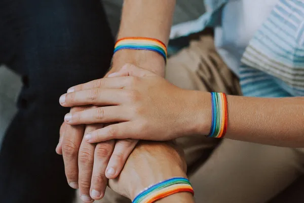 Lgbt Family Gay Couple Adopted Son Homosexual Parents Kid Having — Stock Photo, Image